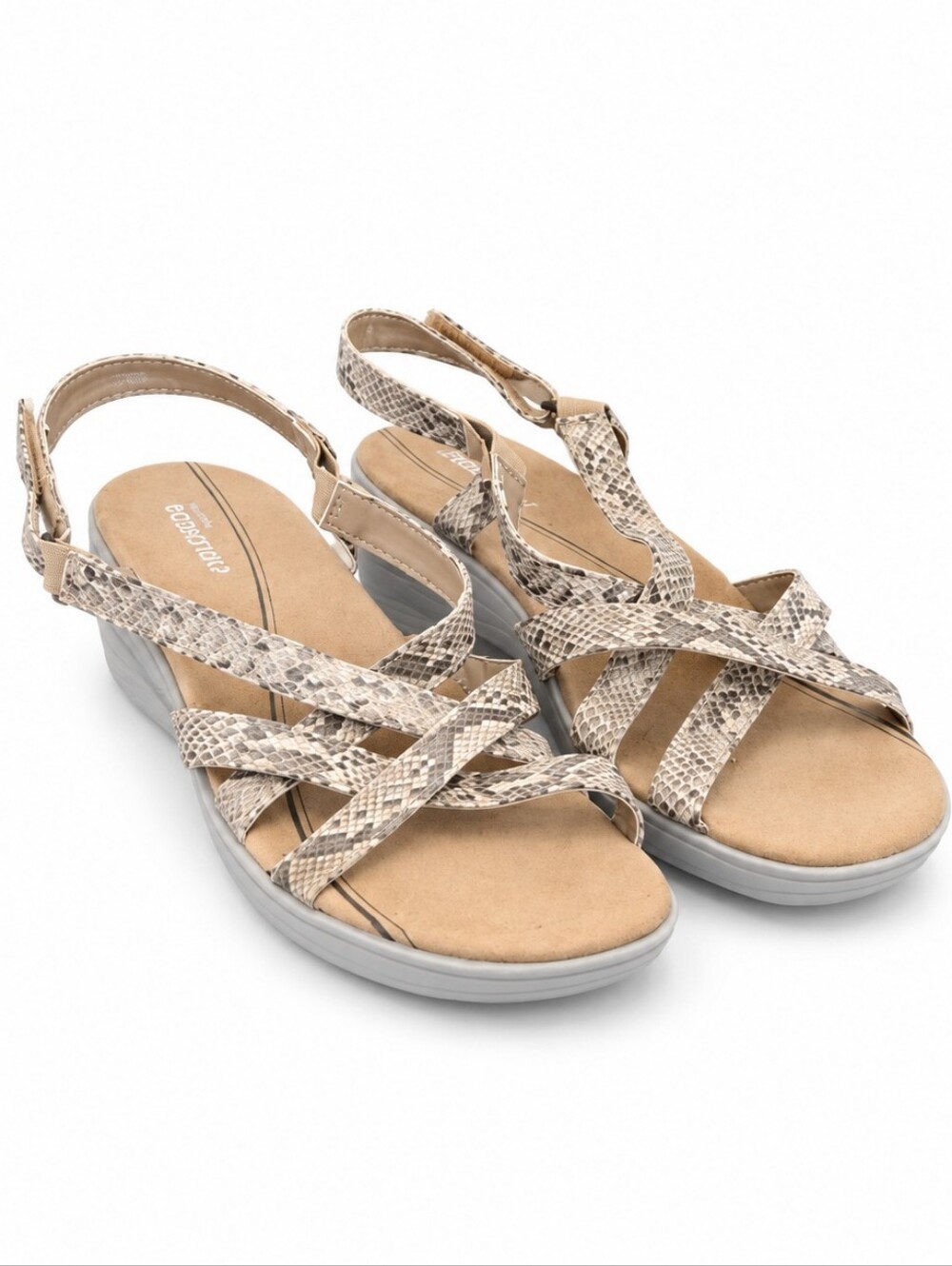 Easy Spirit Snake Print Strappy Slingback Sandals Size 9 Neutral Comfort